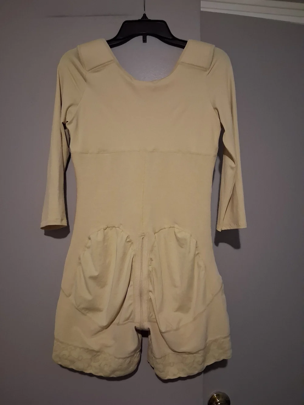 Full-Body Sculpting Shapewear Bodysuit with 3/4 Sleeves - Beige